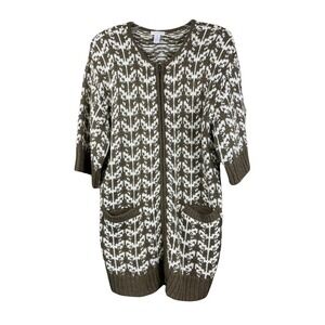 Chicos Oversized Sweater Sz 2 Large Lagenlook Cardigan Brown Cottage Granny